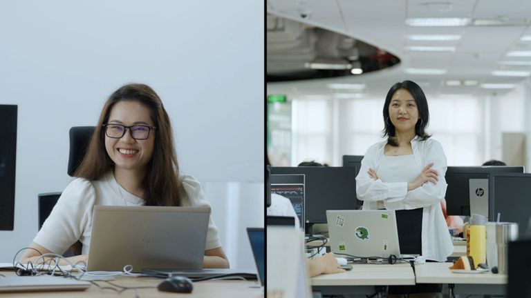 (Từ trái sang phải) Chị Ngân - Phân tích viên Nền tảng Chuỗi cung ứng Kỹ thuật số và chị Tú - Chuyên viên Phân tích Kinh doanh tại HEINEKEN Việt Nam | Nguồn: HEINEKEN Việt Nam