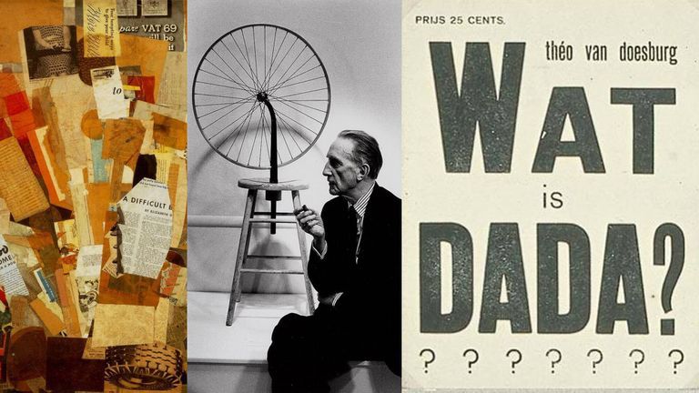 Nguồn: Kurt Schwitters, Difficult, 1942-43 Marcel Duchamp bên tác phẩm Bicycle Wheel, 1913, Wat is Dada?, Théo van Doesburg, 1923