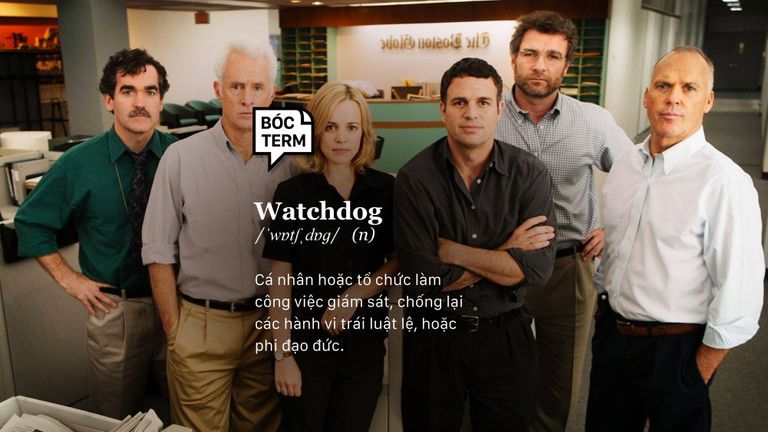 Dàn diễn viên hoá thân nhóm “Spotlight” của tờ báo The Boston Globe, đơn vị báo điều tra lâu đời nhất đã 26 lần đoạt giải Pulitzer ngoài đời thật. | Ảnh thiết kế bởi Hân Nguyễn cho Vietcetera.