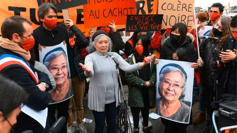 Tran To Nga developed several illnesses following her exposure to Agent Orange. She is pictured at a Paris rally supporting victims on January 30, 2021. | Source: Le Monde