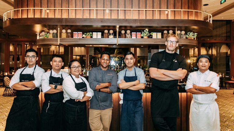 Chef’s assemble; Head Honcho’s of Quince, Madam Kew Julien Perraudin and Bao La getting ready and steady to cook with Culinary Director Pankaj Bisht and his team at New World Phu Quoc Resort.