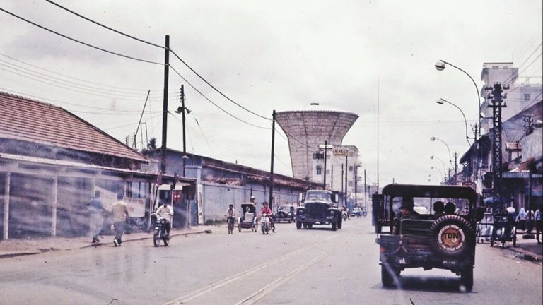 The mushroom-shaped water tower on Hoang Dieu Street, District 4 before 1975 | Source: Archival material.