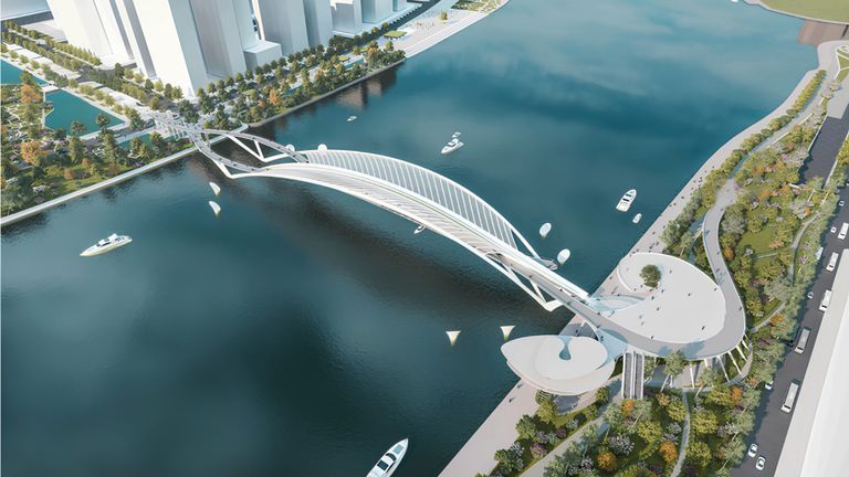 Architectural rendering of the pedestrian bridge across the Saigon River. | Source: Chodai–Takashi Niwa Architects and Chodai Kisojiban Vietnam Consortium