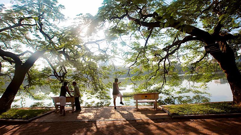 Hanoi Perspectives: Morning Exercise by the Lake
